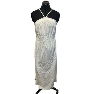 Aqua Swim White Smocked Cotton Blend Maxi Dress Cover Up Women's Medium